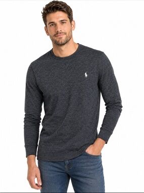 Polo Ralph Lauren Soft Cotton Long Sleeve Tee Charcoal Logo Shirt Men’s M